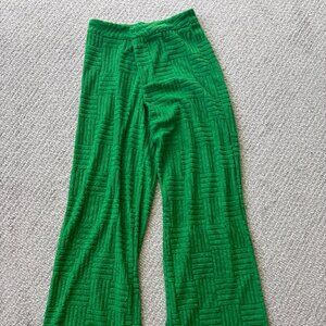 Green Checkered Texture Flare Pants - High Waisted Retro Trousers